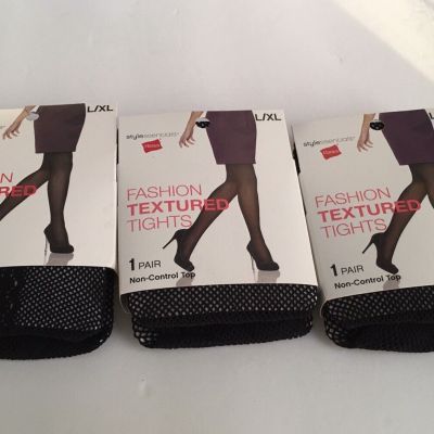 3 Pair Of Hanes Style Essentials Fashion Textured Tights Black Size L/XL