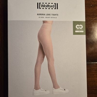 New Women's WOLFORD Aurora Love Tights Size Large, Color Rosepowder