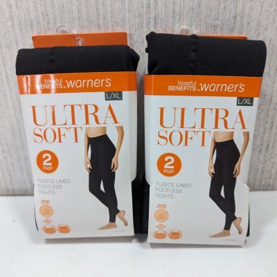 Lot Of 2 Blissful Benefits Womens L/XL Black 2-Pack Fleece Lined Footless Tights