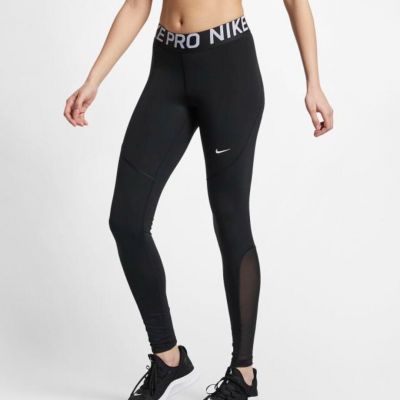 Nike Pro Dri Fit Leggings Womens XS Black Logo Waistband Mesh Sheer Tight Mid