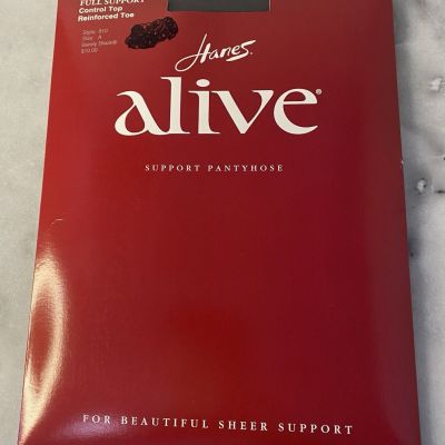 Hanes Alive 810 Full Support Pantyhose Sz A BarelyBlack ControlTop ReinforcedToe