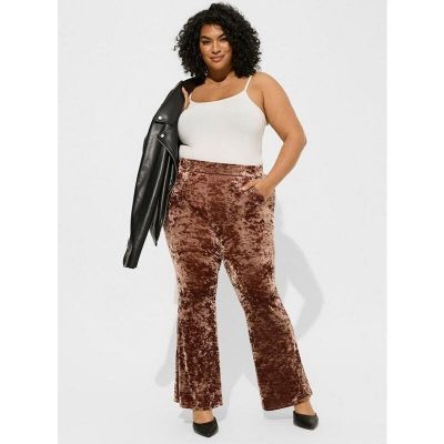 Torrid Full Length Crushed Velvet Pocket Flare Pants Size 2 NWT in Root Beer