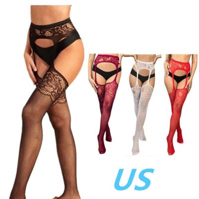US Womens See-through Suspender Pantyhose Hollow Out Crotchless Tights Stockings