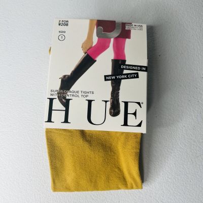 HUE Super Opaque Tights w/Control Top Olive Gold Womens Size 1 New