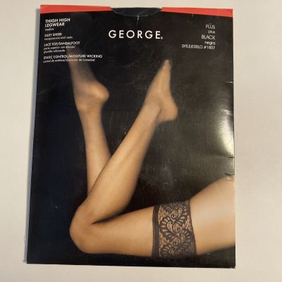 NEW George Women's Plus Size Black Thigh High Legwear Stockings Style 1807