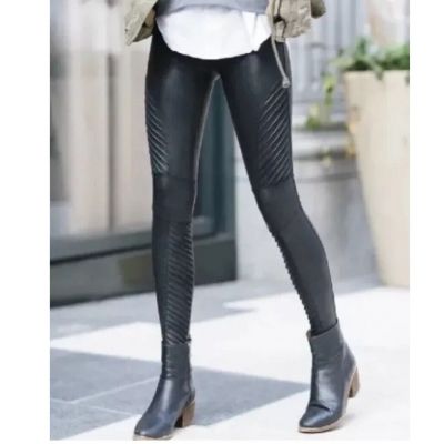 SPANX XS Faux Leather Motto Leggings High Rise Full Length Blogger Favorite