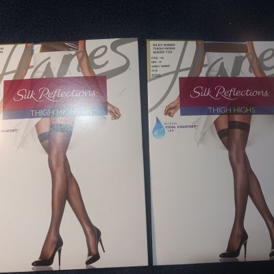 2 Pair Brand New Hanes Women's Silk Reflections Thigh-High Stockings Size EF
