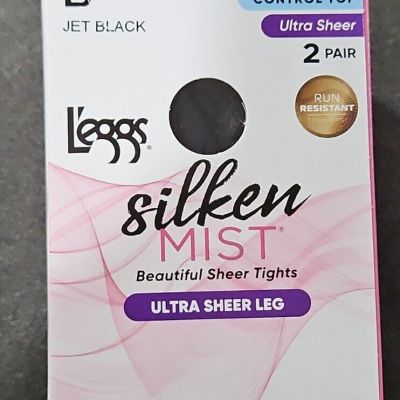 L'eggs B Silken Mist Control Top Ultra Sheer Pantyhose Tights Jet BlackLEGGS...