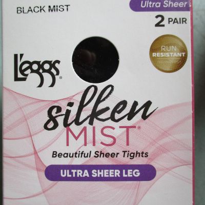 Leggs CONTROL TOP Silken Mist ULTRA Sheer Leg SIZE B BLACK MIST 2 Pair 210 ER2
