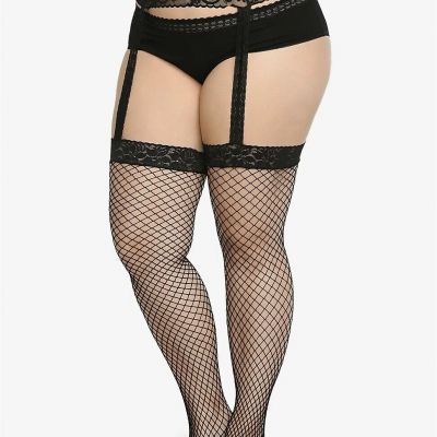 TORRID PLUS SIZE GARTER ATTACHED LACE TOP FISHNET STOCKINGS  00/0  1/2 3/4 5/6
