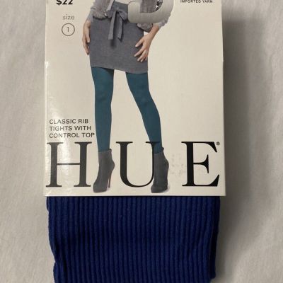 Hue Classic Rib Tights w/ Control Top ~ Size 1 ~ Color Midnight/Blue