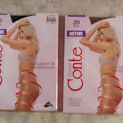 Elegant Conte Active Modeling Pantyhose  - Bronze & Nero - Size: 5/XL - 2 Pairs