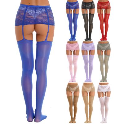 US Women Sexy Lace Mini Skirts Thigh High Stockings +Suspender Garter Belts Club