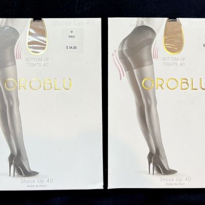 X 2 NEW Oroblu Bottom Up Tights 40 Denier Sable Shock Up NIP Made in Italy M