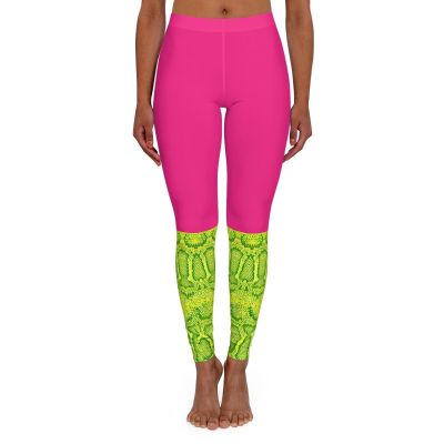 Adult Spandex Leggings: Fashion Doll Bright Hot Pink & Neon Lime Snakeskin
