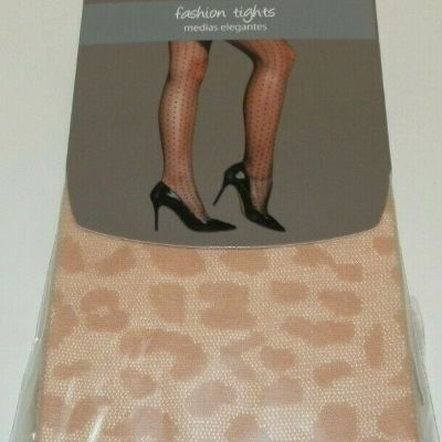 New Womens size 3 Leopard Print Secret Treasures Fashion Tights Nude Beige