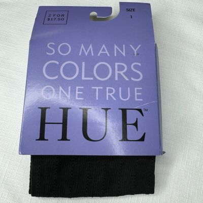 HUE Black Vertical Textured Tight w/ Control Top 1 Pair Womens Size 1 #6459 New