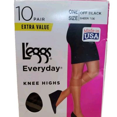 L'eggs Everyday Women's Nylon Knee Highs Sheer Toe Off Black 10 Pairs NEW