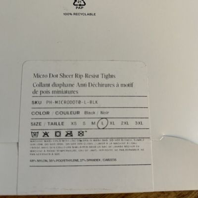 SheerTex Micro Dot Sheer Rip-Resist Tights Black Large New In Package