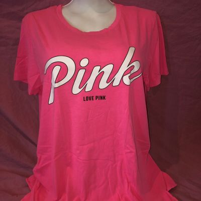 Victoria Secret PINK Campus Neon Bright Pink Logo Open Back Tee XS NWT Cute!??