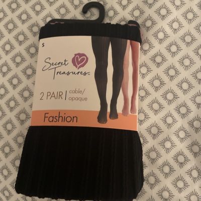 Secret Treasures 2 Pair Fashion Tights. Cable Opaque Size Small