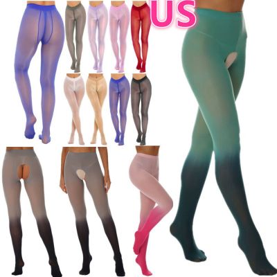 US Woman's Oil Silk Glossy Pantyhose High Waist Crotch Stocking Tights Lingerie
