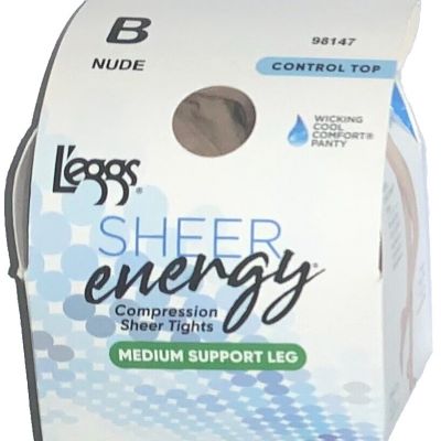 L’eggs Sheer Energy Control Top Wicking Cool Sheer Toe Pantyhose B-NUDE, Medium