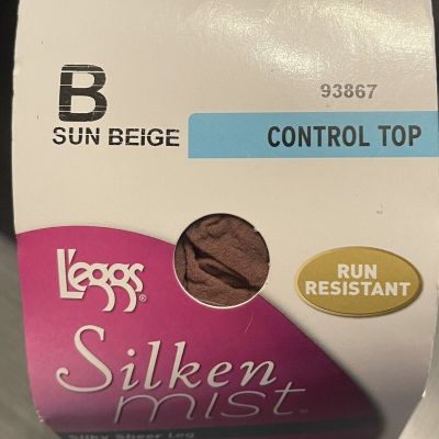 leggs silken mist pantyhose Control Top Sun Beige Size B Run Resistant 93867