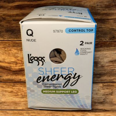 L'EGGS 2 Pair Sheer Energy Sz Q NUDE Control Top Compression pantyhose NEW