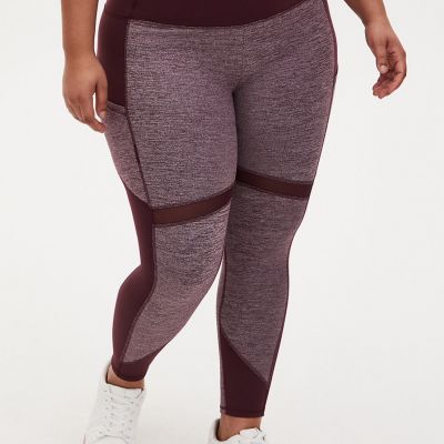 TORRID WOMEN'S BURGUNDY PURPLE SPACE-DYE POCKETS ACTIVE LEGGINGS PLUS Sz 00