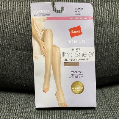 Hanes Premium Silky Ultra Sheer Lightest Coverage Toeless Pantyhose Nude XLarge