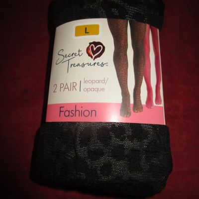 Secret Treasures Women's Stockings Tights 2 Pack Black Leopard Opaque Large