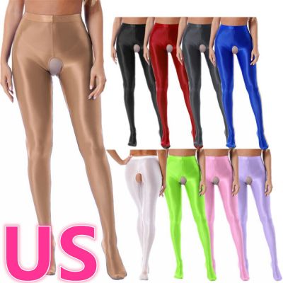 US Women's Glossy High Waist Pantyhose Shiny Hollow Out Tights Footed Stockings