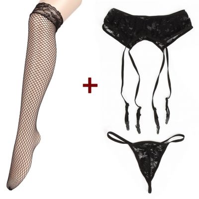 Sexy Women's Lace Garter Belt Stocking G-string Lingerie + Thigh-Highs Stockings