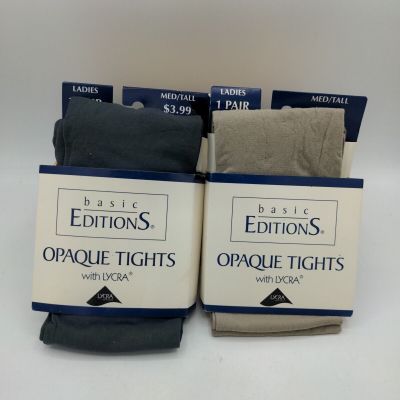 Basic Editions Kmart Made In USA Opaque Tights Med/Tall 2 Pairs