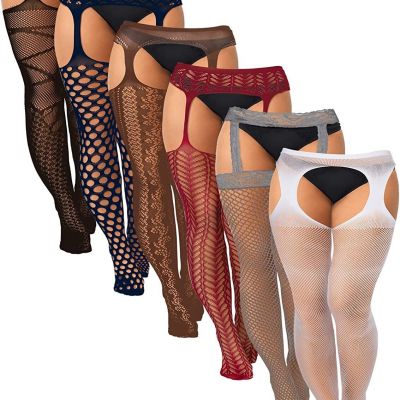 6 Pairs Women Fishnet Thigh High Stockings Suspender Pantyhose Stockings for Hal