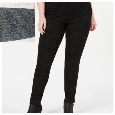 Style & Co Women's 3X Ponte Pull on Pants Black Gray Print Mid Rise Comfort Wais