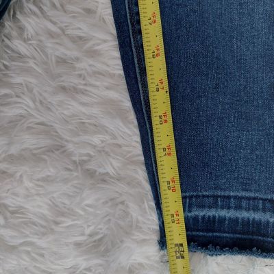 Spanx Skinny Jeans Distressed Ankle High Rise Medium Wash Raw Hem Size 1X Petite