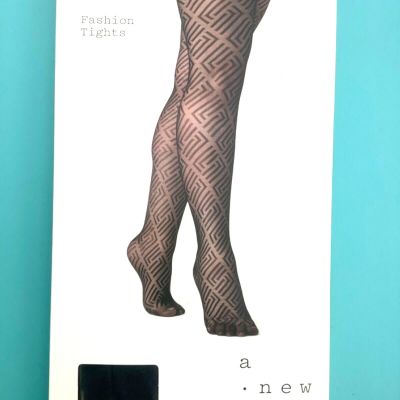 A New Day Pantyhose/Fashion Tights - GeoSquare Pattern, Ebony Black, M/L