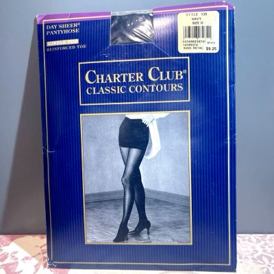CHARTER CLUB CLASSIC CONTOURS Pantyhose w/Girdle/Navy-Day Sheer~Size D(Plus)~Y2K