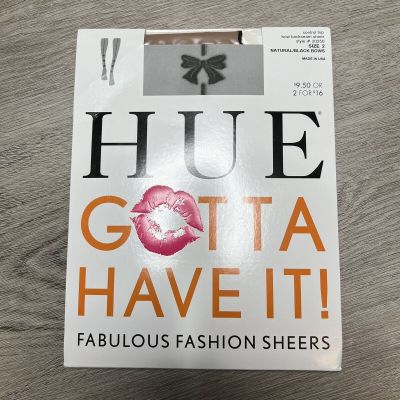 HUE Gotta Have It Fashion Sheers Control Top Tights Black Size 2 Bow Black Brown