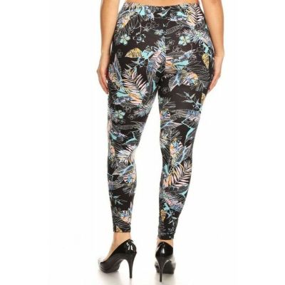 Extra Plus Size 3X-4X Womens Buttery Soft Pink Floral Tropics Plus Size Leggings