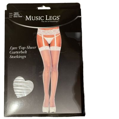 Music Legs Lace Top Shear Garterbelt Stockings White One size?