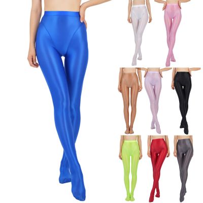 US Women Pants Smooth Tights Footed Pantyhose Gym Elastic Waistband Wetlook Yoga