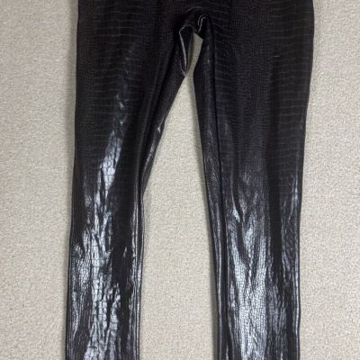 Spanx Womens Small Faux Leather Croc Leggings in Brown Black Glam Shiny Slimming