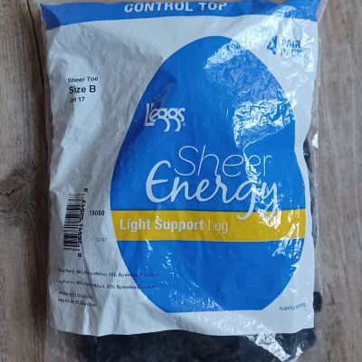 Leggs L'eggs Sheer Energy Jet Black Control Top Pantyhose, Size B, 4 Pairs