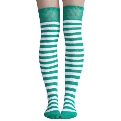 White/Green Striped Thigh Highs
