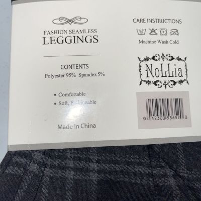 Nollia Leggings Womens L/XL Black & Purple Plaid Open Leg Lot 2 Fashion Seamless