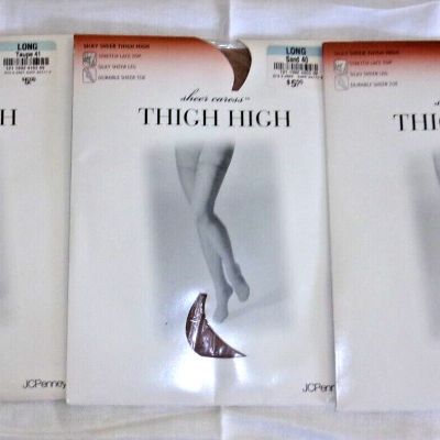 LOT 3 PR JCPENNEY SILKY SHEER CARESS THIGH HIGH STOCKING TAUPE SAND LITTLE BEIGE