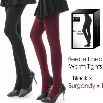 2 Pairs Fleece Lined Tights for Women - 100D Opaque Warm Winter Pantyhose